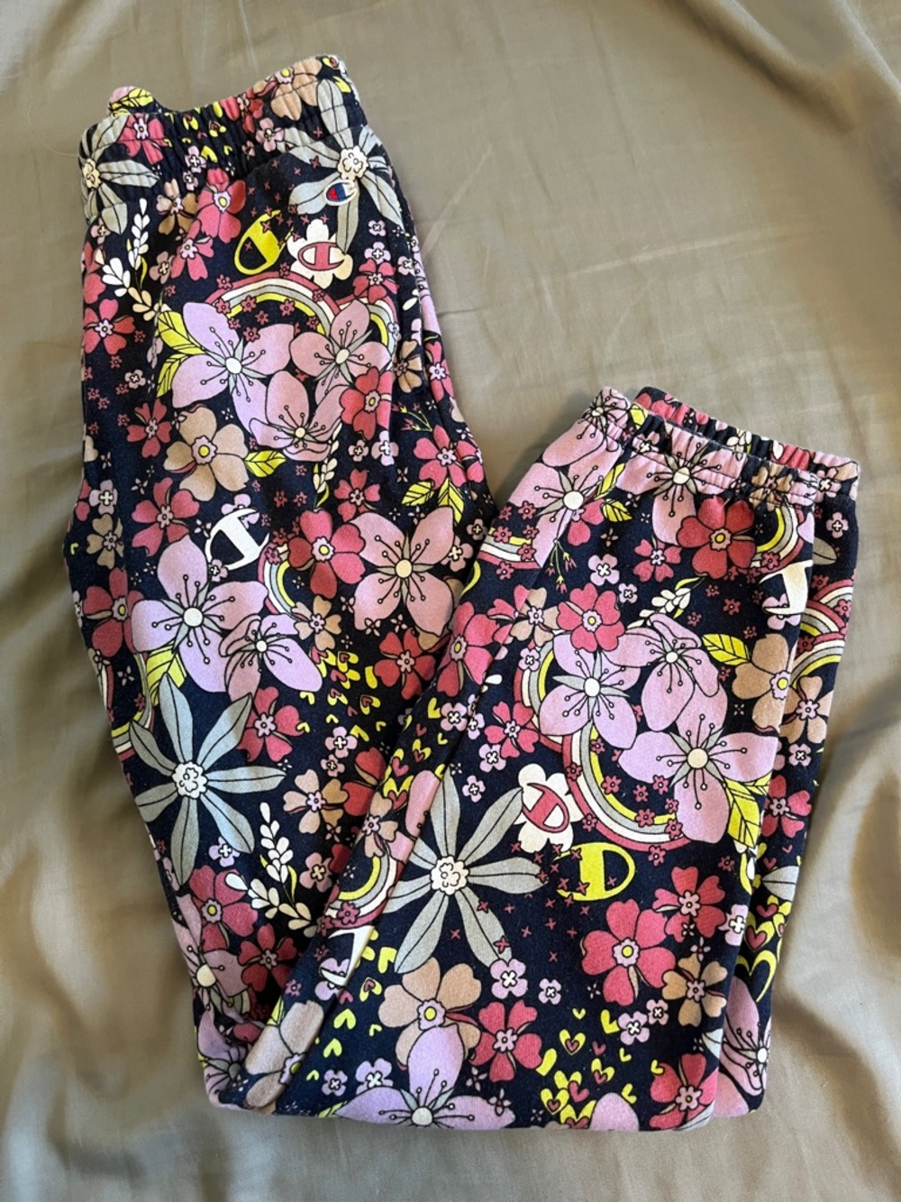 Champion Girls Floral Sweatpants - Pink, Yellow & Black